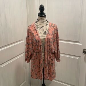 LulaRoe Black Coral and Purple Mid Sleeve Cardigan Size L